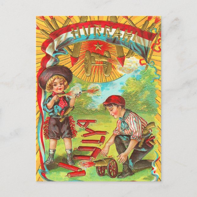Hurrah 4. Juli Feuerwerk Postkarte (Vorderseite)
