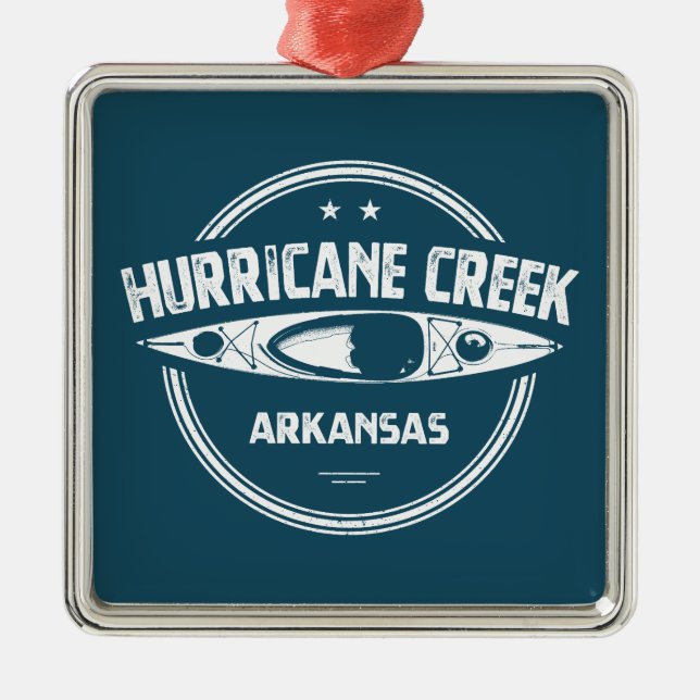 Hurrikan Creek Arkansas Kayaking Ornament Aus Metall (Vorne)