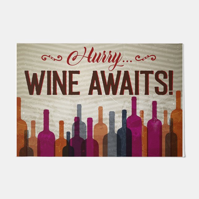 Hurry Wine Awaits Rug, Retro Wine Lovers Fußmatte (Vorderseite)