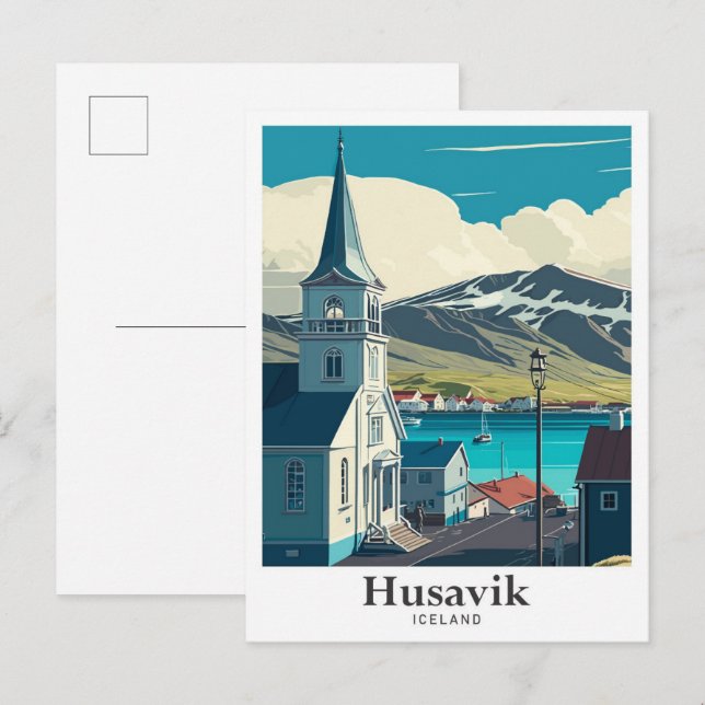 Husavik Island Art Vintage Postkarte (Vorne/Hinten)