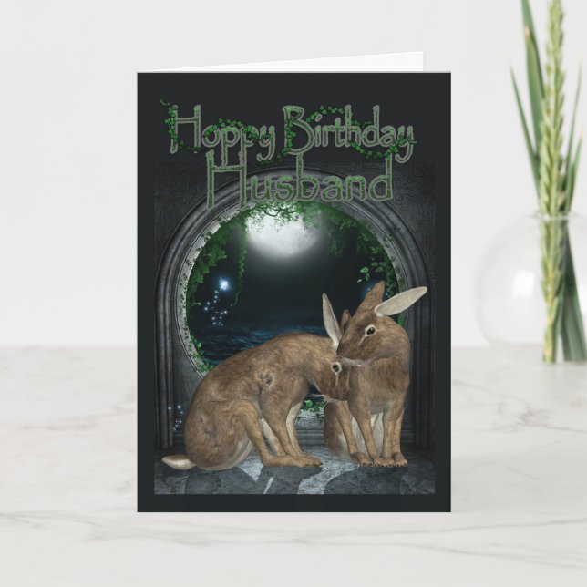 Husband Birthday Card - Hoppy Birthday With Rabbit Karte (Vorderseite)