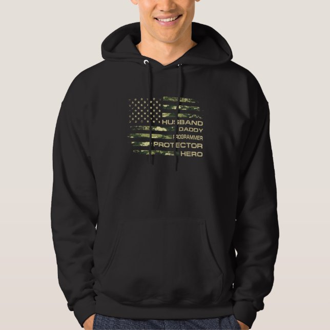 Husband Daddy Programmer Protector Father Day Camo Hoodie (Vorderseite)