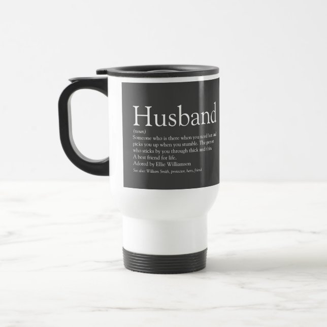 Husband Definition Moderner grauer Typografischer  Reisebecher (Links)