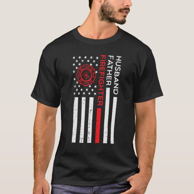 Husband Father Firefighter US Flag Fathers Day Fir T-Shirt (Vorderseite)