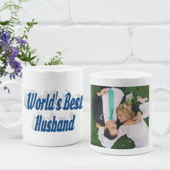 Husband-Foto mit blauem Text Coffee Tasse (Von Creator hochgeladen)