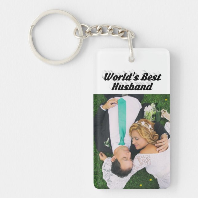 Husband-Foto mit schwarzem Text Schlüsselanhänger (Vorderseite)