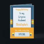 Husband Geburtstag jeden Tag ganz besonders blau Karte<br><div class="desc">Herzlichen Glückwunsch zum Geburtstag meines wunderschönen Mannes.
Design in Blau,  Orange und Gelb.
Sie machen jeden Tag etwas Besonderes.
Liebe für immer und immer.
Ich weckte neben dir Liebe.</div>