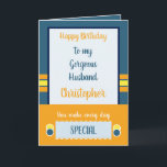 Husband Geburtstag jeden Tag ganz besonders blau Karte<br><div class="desc">Herzlichen Glückwunsch zum Geburtstag meines wunderschönen Mannes.
Design in Blau,  Orange und Gelb.
Sie machen jeden Tag etwas Besonderes.
Liebe für immer und immer.
Ich weckte neben dir Liebe.</div>