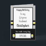 Husband Geburtstag jeden Tag ist besonders grau Karte<br><div class="desc">Herzlichen Glückwunsch zum Geburtstag meines wunderschönen Mannes.
In Grau,  Gelb und Schwarz.
Sie machen jeden Tag etwas Besonderes.
Liebe für immer und immer.
Ich weckte neben dir Liebe.</div>