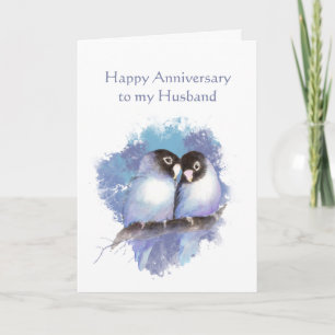 Husband Happy Anniversary Blue Love Birds Karte