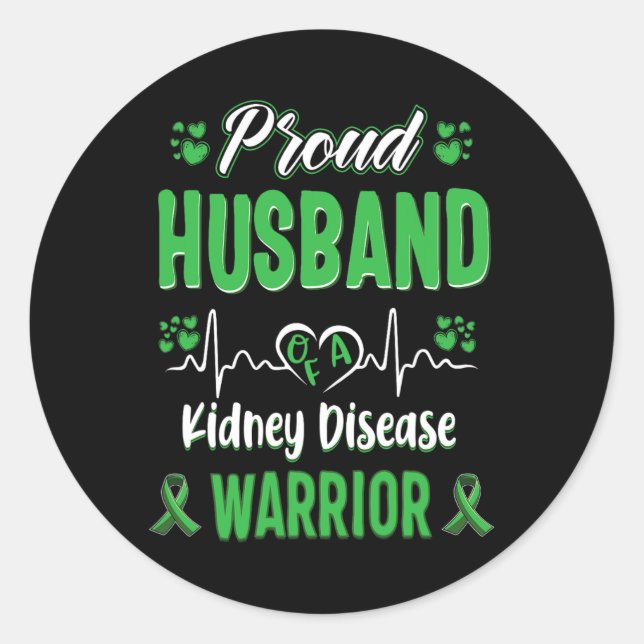 Husband Kidney Disease Warrior Awareness Ribbon Gr Runder Aufkleber (Vorderseite)