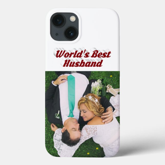 Husband Photo with burgundy text  iPhone Case (Rückseite)