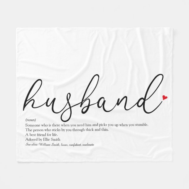 Husband Script Red Liebe Heart Definition Fleecedecke (Vorderseite (Horizontal))