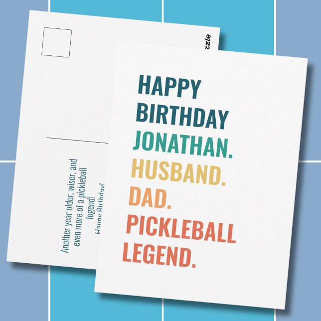 Husband Vater Pickleball Legend Individuelle Name  Postkarte (Personalize as required -  all text is editable, change the name, occasion, recipient or sport)