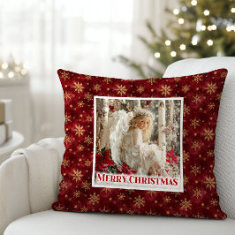 Hushed Vintage Angel Art Red and Gold Gift Pillow Kissen