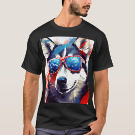 Husky 4. Juli amerikanische Flagge T-Shirt