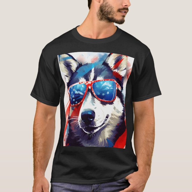 Husky 4. Juli amerikanische Flagge T-Shirt (Vorderseite)