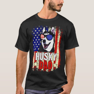 Husky American Flag Brille Dog Men Boy T-Shirt