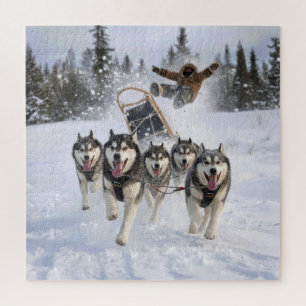 Husky außer Kontrolle ziehen einen Schlitten