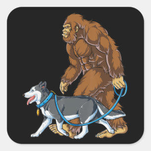 Husky   Bigfoot Dog Walk Siberian Husky Sasquatch Quadratischer Aufkleber