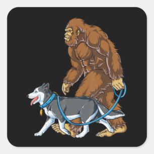 Husky   Bigfoot Dog Walk Siberian Husky Sasquatch Quadratischer Aufkleber