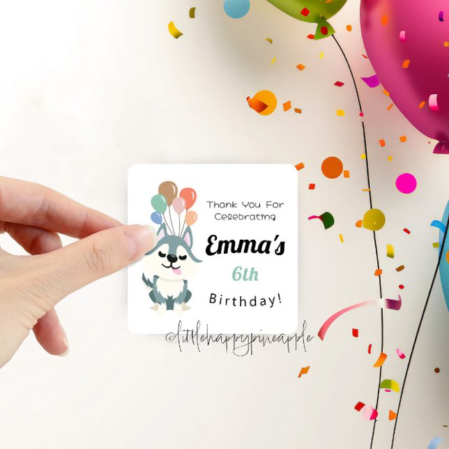 Husky Birthday Party Danke Quadratischer Aufkleber (Von Creator hochgeladen)