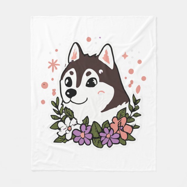 Husky Blume Hund Lover Malamute Fleecedecke (Vorderseite)