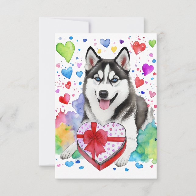 Husky Candy Heart Card Dankeskarte (Vorderseite)