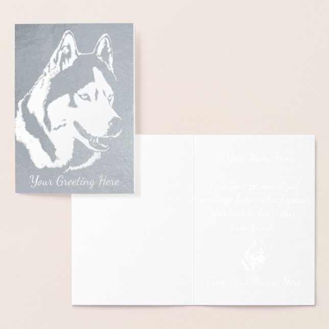 Husky Cards Personalisiert Husky Hund Cards Silver Folienkarte (Anzeige)