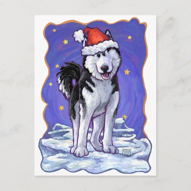 Husky Christmas Feiertagspostkarte (Vorderseite)