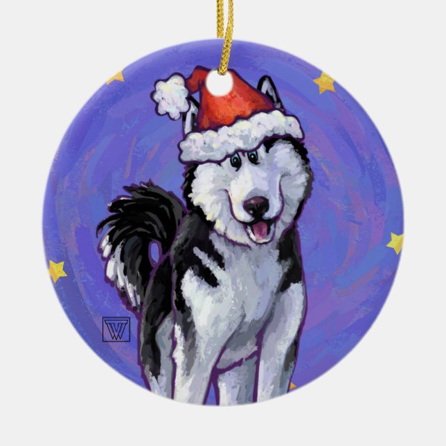 Husky Christmas Keramik Ornament (Vorne)