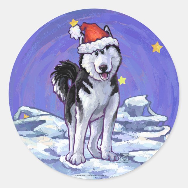 Husky Christmas Runder Aufkleber (Vorderseite)