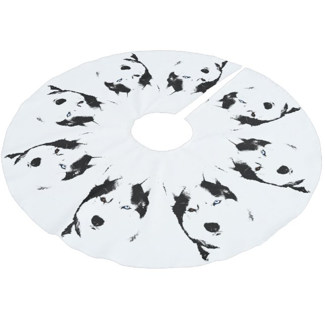 Husky Christmas Tree Skirt Sled Dog Tree Skirts Polyester Weihnachtsbaumdecke (Schrägansicht)