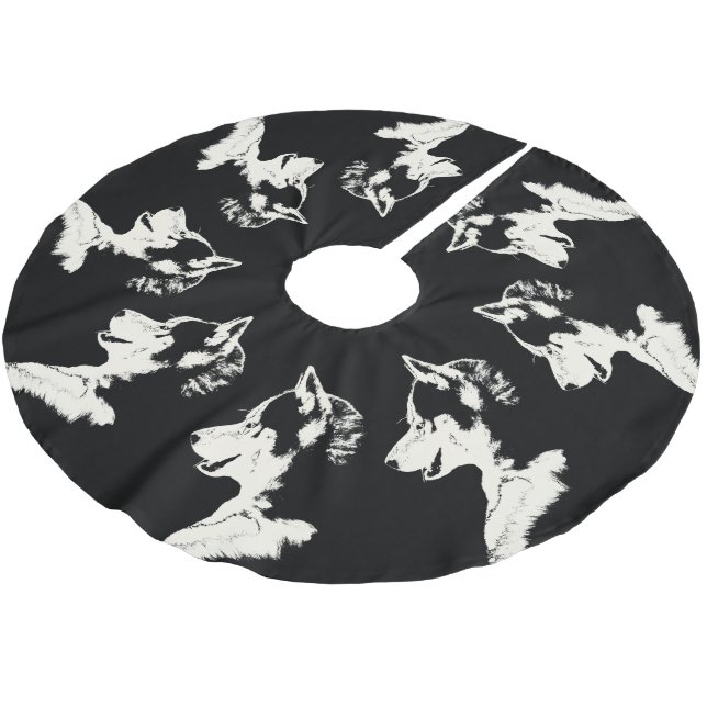 Husky Christmas Tree Skirt Sled Dog Tree Skirts Polyester Weihnachtsbaumdecke (Schrägansicht)