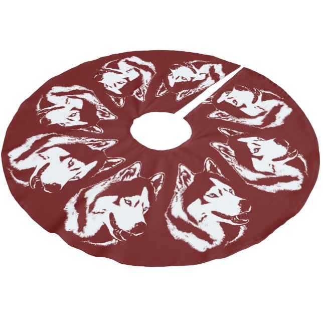 Husky Christmas Tree Skirt Sled Dog Tree Skirts Polyester Weihnachtsbaumdecke (Schrägansicht)