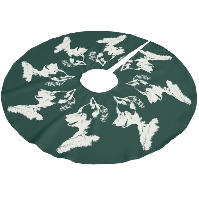 Husky Christmas Tree Skirt Sled Dog Tree Skirts Polyester Weihnachtsbaumdecke (Schrägansicht)