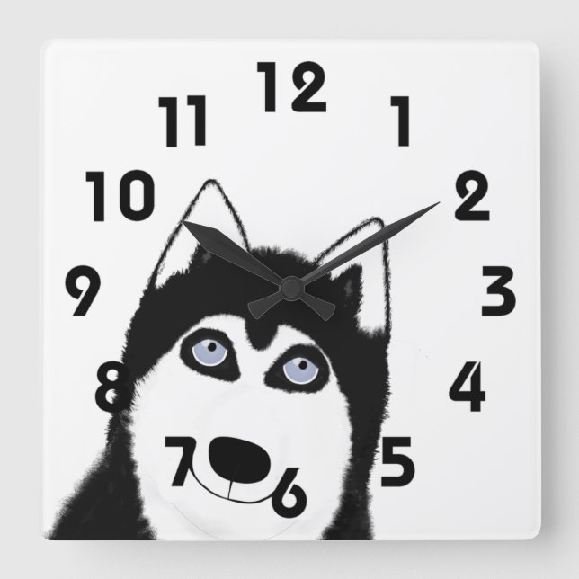 Husky Clock Quadratische Wanduhr (Vorderseite)