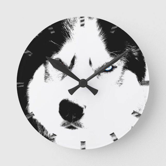 Husky Clock Wolf Husky Sled Dog Wall Clock Runde Wanduhr (Vorderseite)