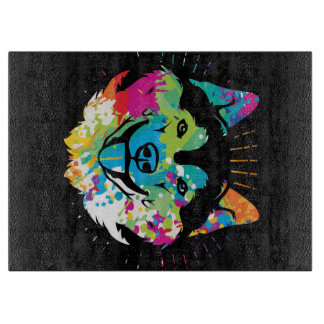 Husky Colorful Hunde Face Leinwand Schneidebrett