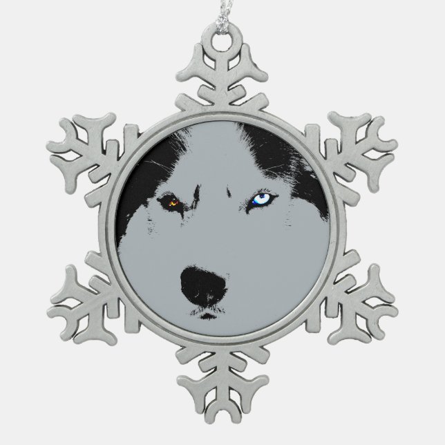 Husky-Dekoration Personalisierter Schlittenhunde Schneeflocken Zinn-Ornament (Vorderseite)