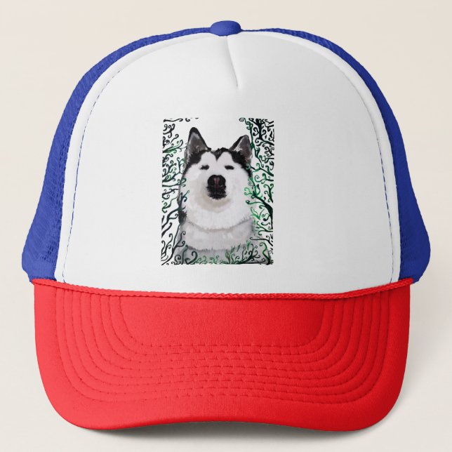 Husky Dog Art Trucker Hat Truckerkappe (Vorderseite)