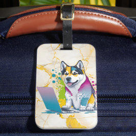 Husky Dog Computer Rainbow Watercolor Tech Savvy Gepäckanhänger