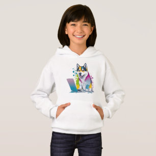 Husky Dog Computer Rainbow Watercolor Tech Savvy Hoodie