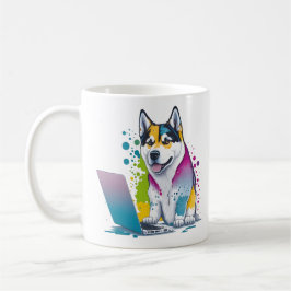 Husky Dog Computer Rainbow Watercolor Tech Savvy Kaffeetasse