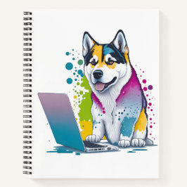 Husky Dog Computer Rainbow Watercolor Tech Savvy Notizbuch