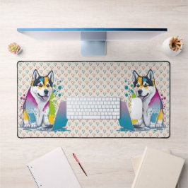 Husky Dog Computer Rainbow Watercolor Tech Savvy Schreibtischunterlage