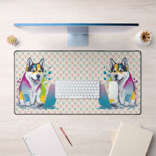 Husky Dog Computer Rainbow Watercolor Tech Savvy Schreibtischunterlage