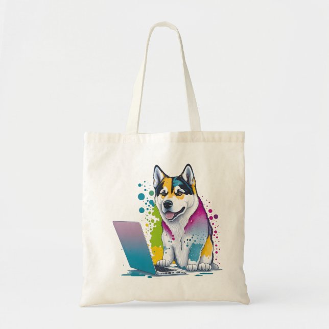 Husky Dog Computer Rainbow Watercolor Tech Savvy Tragetasche (Vorne)