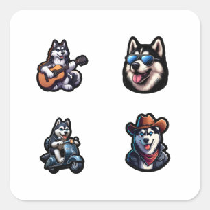 Husky Dog Funny 4 Pack Stickers.png Quadratischer Aufkleber