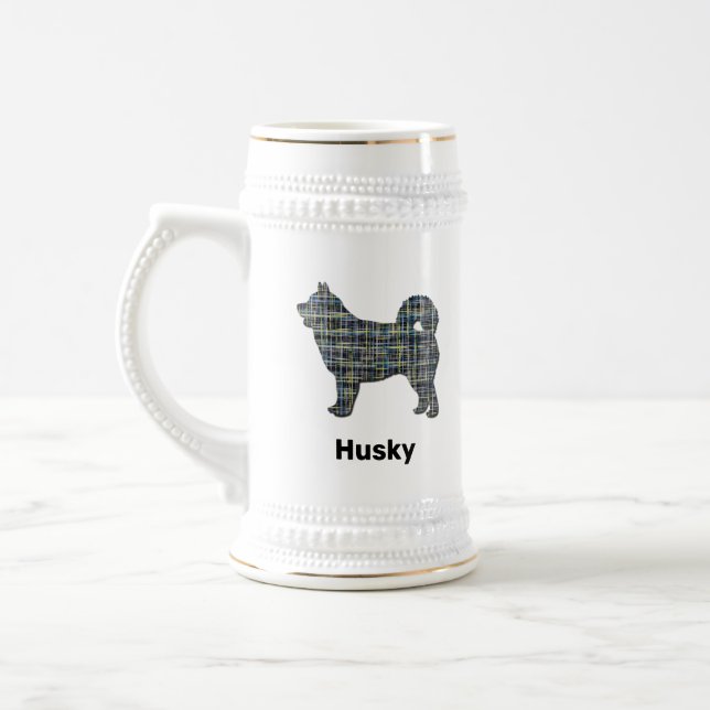 Husky Dog Gelb & Blau Gitter Linien Bierglas (Links)
